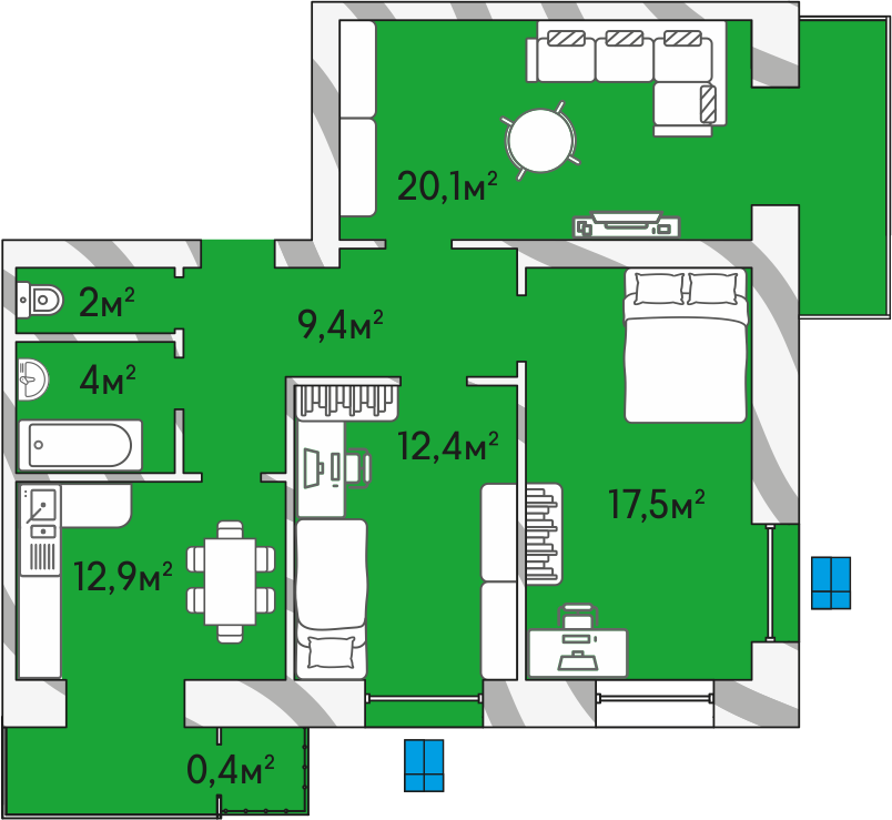 Затишний двір - однокімнатні квартири A3a